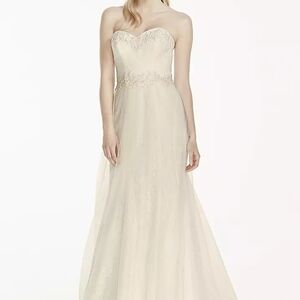 David's Bridal Cream Strapless Gown